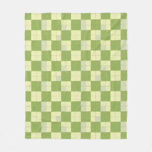 Green and Cream Chequered Tile Pattern Fleece Blanket