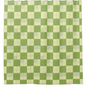 Green and Cream Chequered Tile Pattern Shower Curtain