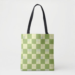 Green and Cream Chequered Tile Pattern Tote Bag