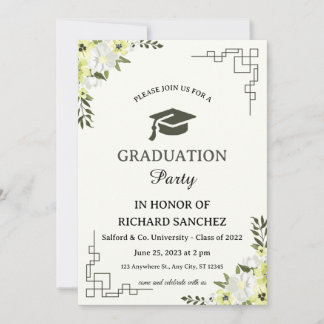 green and cream floral graduation invitation