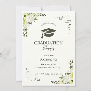 Green and Cream Floral Graduation Invitation !