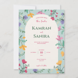 Green and Cream Floral Wedding Invitation