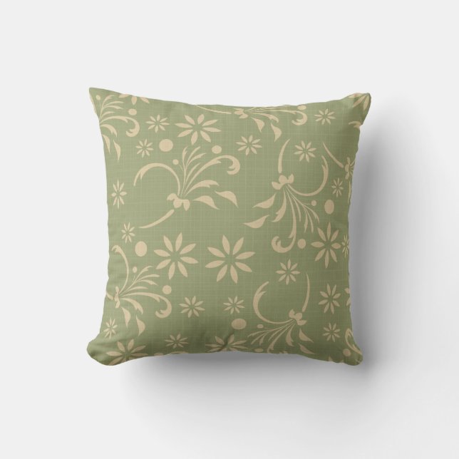 Green and Cream Flowers American MOJO Pillow (Front)