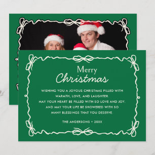 Green and Cream Hand Drawn Doodles Christmas Photo Holiday Card