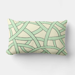 Green and Cream Hand Drawn Fantasy Pattern Lumbar Cushion