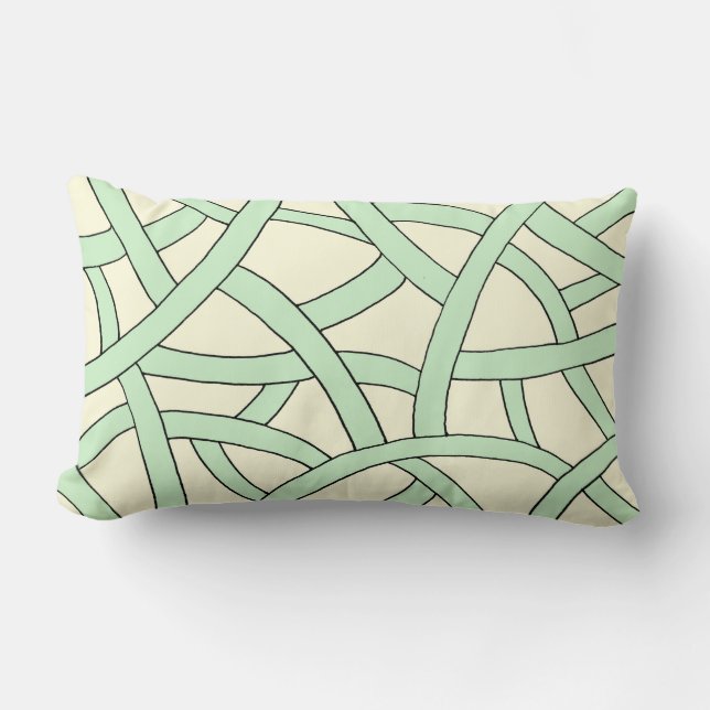 Green and Cream Hand Drawn Fantasy Pattern Lumbar Cushion (Front)