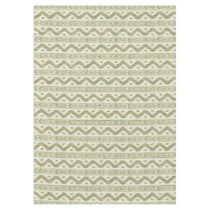 Green and Cream Ikat Tablecloth, Large Scale Woven Tablecloth