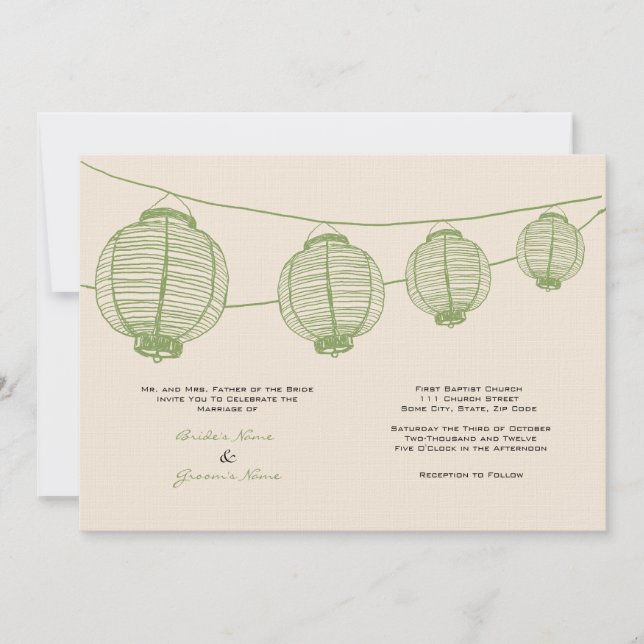 Green and Cream Lanterns Wedding Invitation (Front)