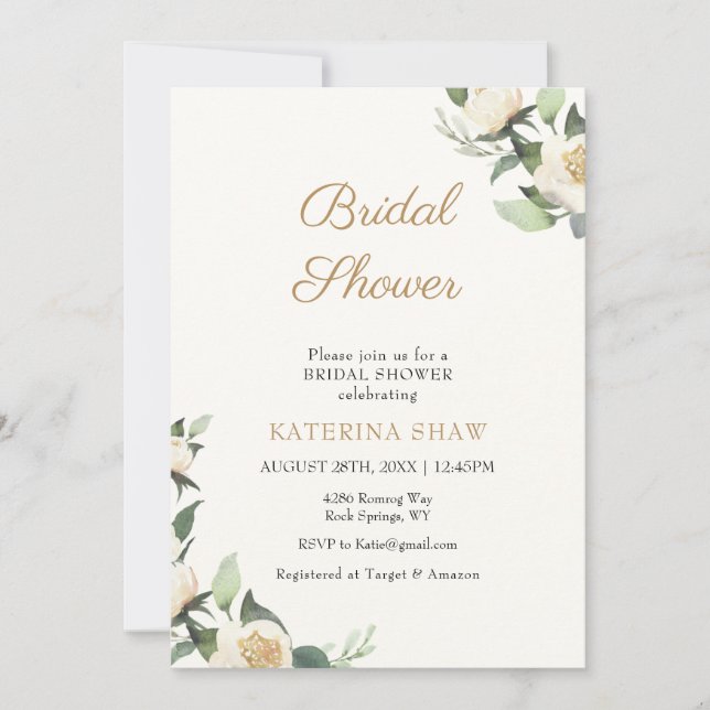Green and Cream Minimalist Floral Bridal Shower Invitation (Front)