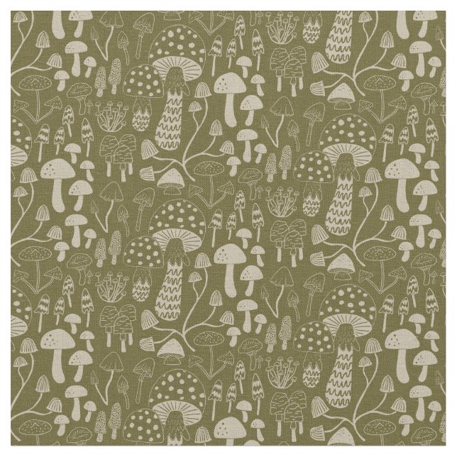 Green and Cream Mushroom  Fabric (Close Up)