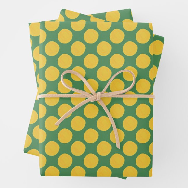 Green and Cream Polka Dot Gift Wrap (In situ)