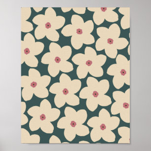 Green And Cream Retro Flower Poster