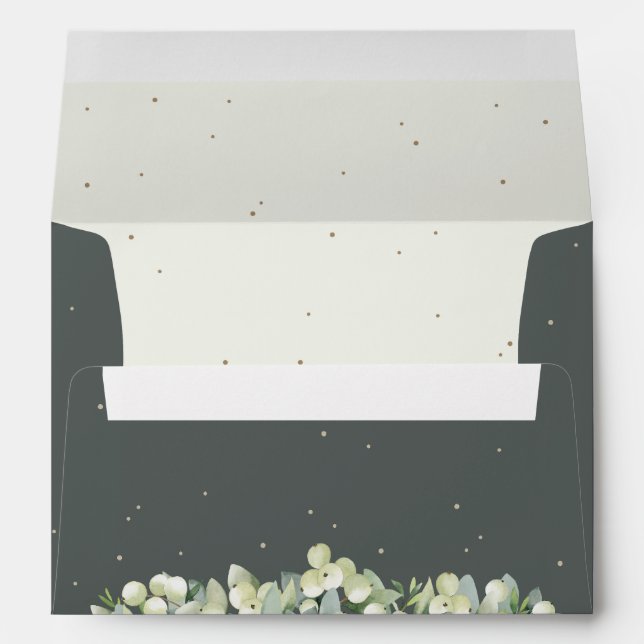 Green and Cream Snowberry+Eucalyptus Wedding A7 Envelope (Back (Bottom))