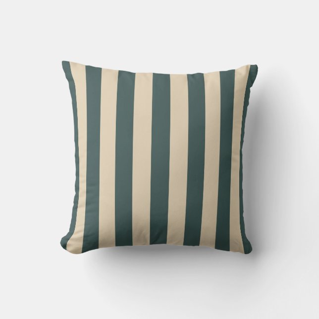 Green And Cream Vertical Stripes Cushion (Front)
