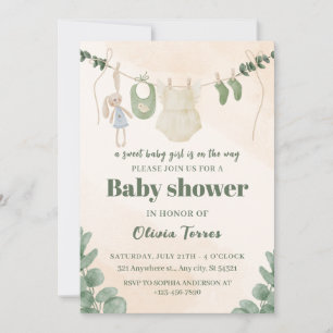 Green and Cream Watercolor Baby Shower Invitation