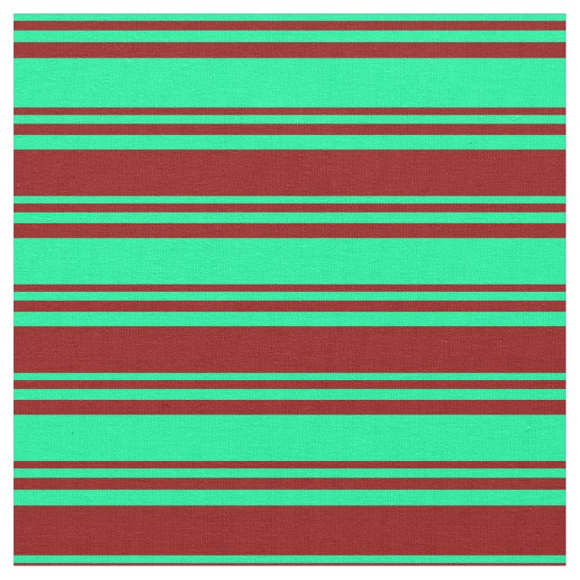 Green and Dark Red Coloured Lines/Stripes Pattern Fabric (Close Up)