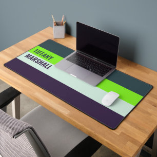 Green and Deep Plum Stripes Pattern  Desk Mat