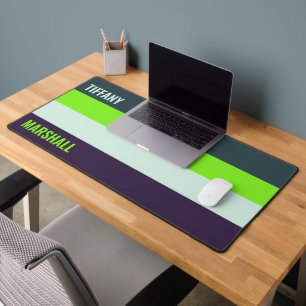 Green and Deep Plum Stripes Pattern Name Desk Mat