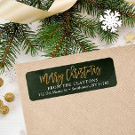 Green and Faux Foil Christmas Return Address<br><div class="desc">Custom printed return address labels to coordinate with our Merriest holiday collection. This elegant design features a forest green watercolor background with hand-lettered script Merry Christmas typography in faux gold foil. Personalise it with your name and return address or other custom text. Use the design tools to change the text...</div>