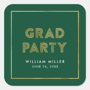 Green and Faux Gold Geometric Grad Party Square Sticker