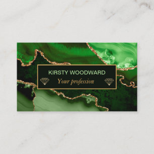 Green and Faux Gold Glitter Marble Agate Business Card