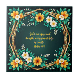 Green and Floral Wreath Customisable Tile