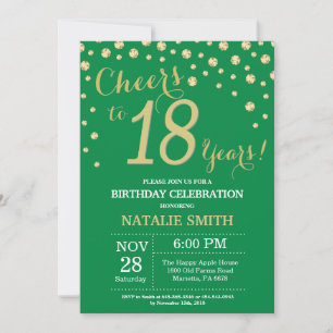 Green and Gold 18th Birthday Diamond Invitation