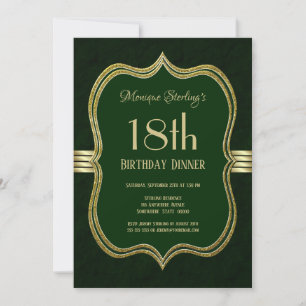 Green and Gold 18th Birthday Dinner Party Invitation