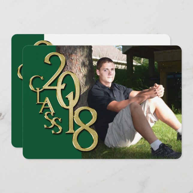 Green and Gold 2018 Graduation Invitation (Front/Back)