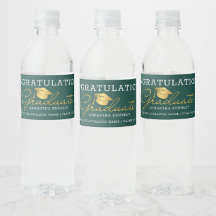 Green And Gold 2 Photo 2026 Graduation Party Water Bottle Label