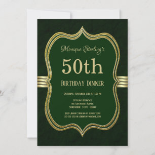 Green and Gold 50th Birthday Dinner Party Invitation