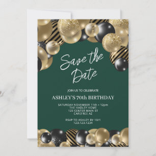 Green and Gold 70th Birthday Invitation