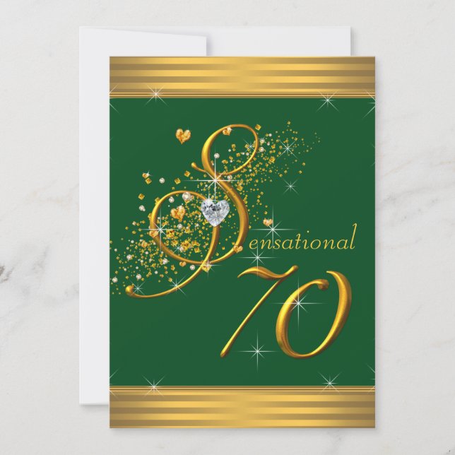 Green and Gold 70th Birthday Party Invitations (Front)
