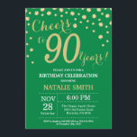 Green and Gold 90th Birthday Diamond Invitation<br><div class="desc">90th Birthday Invitation with Green and Gold Glitter Diamond Background. Gold Confetti. Adult Birthday. Male Men or Women Birthday. For further customisation,  please click the "Customise it" button and use our design tool to modify this template.</div>