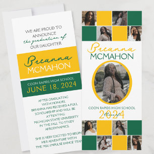 Green and Gold 9 Photo Graduation Announcement