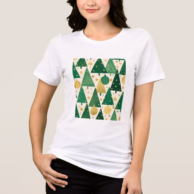 Green and Gold Abstract Christmas Tree Pattern Tri-Blend Shirt (Front)