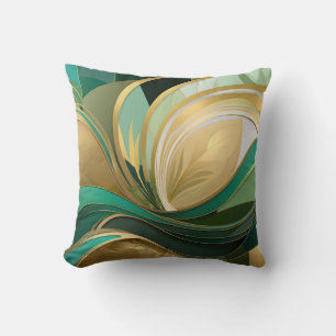 Green and Gold Abstract Modern Leaf Cushion