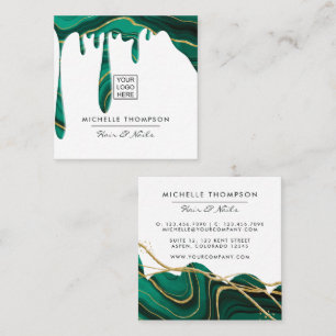 Green and Gold Agate Dripping Square Business Card