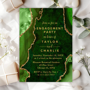 Green and Gold Agate Marble Engagement Party Invitation
