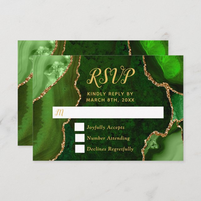 Green and Gold Agate Marble RSVP Card (Front/Back)