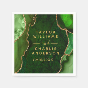 Green and Gold Agate Marble Wedding Napkin