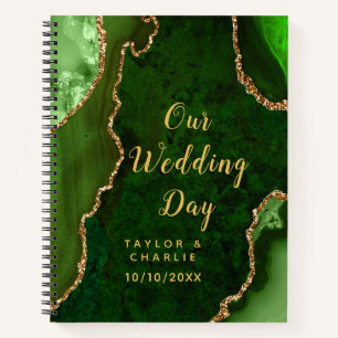 Green and Gold Agate Marble Wedding Notebook
