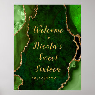 Green and Gold Agate Sweet Sixteen Welcome Poster