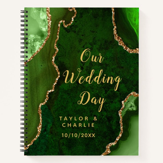 Green and Gold Agate Wedding Planner Notebook (Front)
