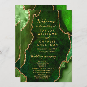 Green and Gold Agate Wedding Program Programme