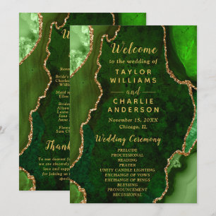 Green and Gold Agate Wedding Program Programme