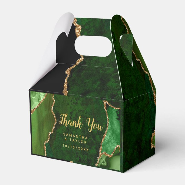 Green and Gold Agate Wedding Thank You Favour Box (Front Side)