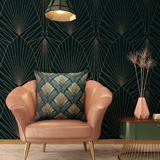 Green and Gold Art Deco Fan Cushion (Creator Uploaded)