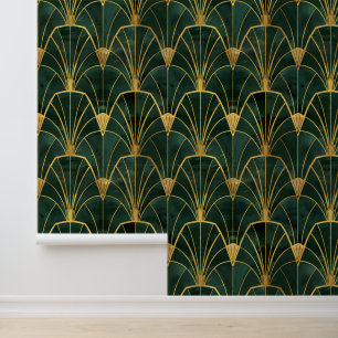 Green and Gold Art Deco Geometrics Wallpaper