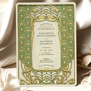 Green and Gold Art Deco Wedding Invitation